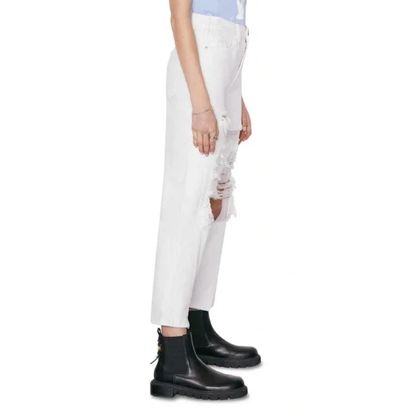 Frame Le Jane Crop Distressed Straight-Leg Jean 27 White Rumpled Blanc Destruct - Picture 2 of 15